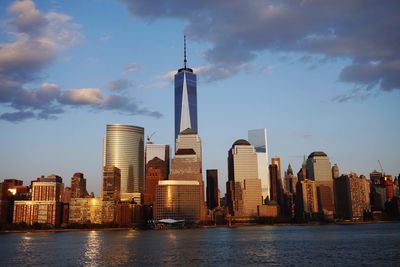 City skyline with river in background