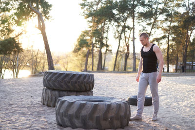 Full length of man exercising outdoors