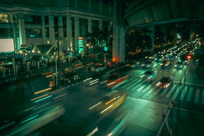 Snapshot of traffic on road in bangkok in the night