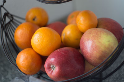 High angle view of apples in container