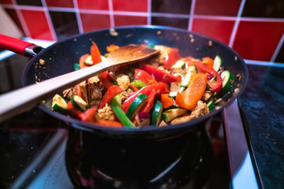 High angle view of food in bowl on table