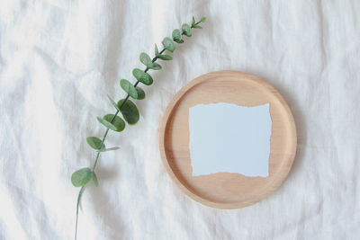 Directly above shot of wedding rings on table