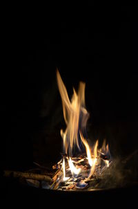 Close-up of fire in the dark