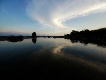 Scenic view of lake against sky during sunset