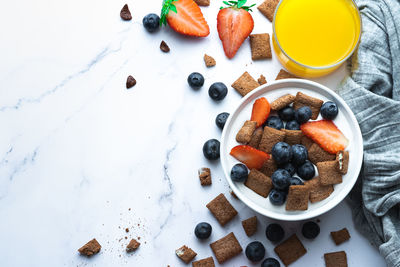 High angle view of breakfast served on table