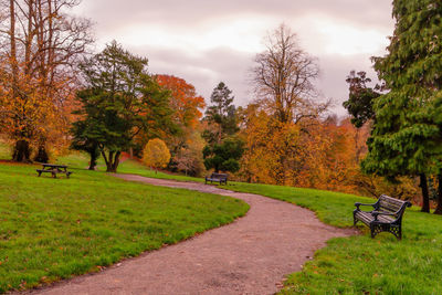 Scenic view of park against sky during autumn