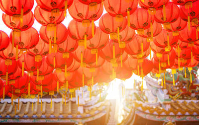 Red lanterns hanging in row