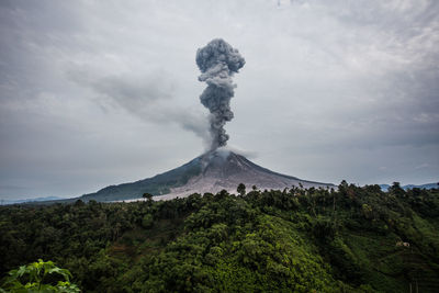 Scenic view of volcanic mountain against sky