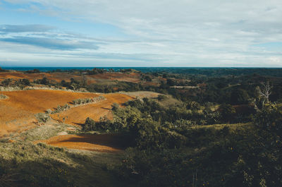 Scenic view of landscape against cloudy sky