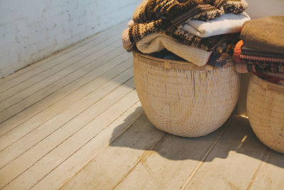 Close-up of wicker basket on table