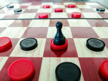 High angle view of chess board