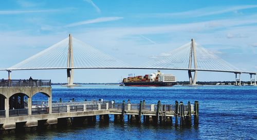 Container ship under cooper river bridge