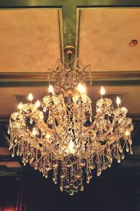 Low angle view of illuminated chandelier