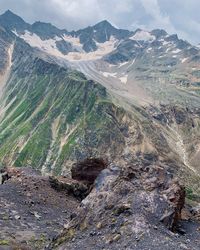 Aerial view of landscape and mountains against sky