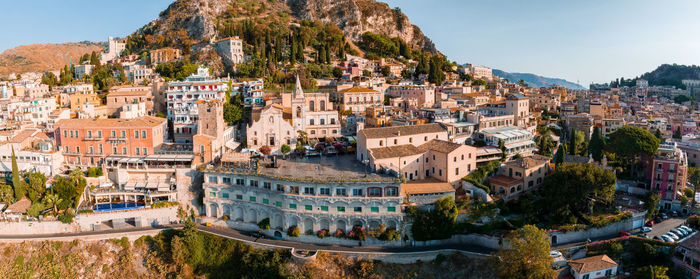 Beautiful aerial view of the taormina town in sicily, italy.