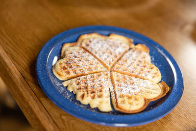 High angle view of dessert in plate on table