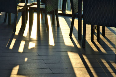 High angle view of sunlight falling on floor in building