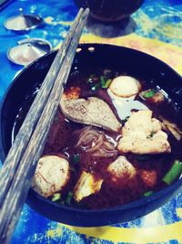 High angle view of food in bowl on table