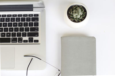 High angle view of laptop on table