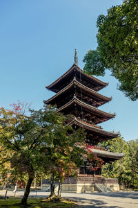 Low angle view of pagoda against sky