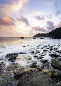 Scenic view of sea against sky during sunset