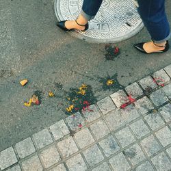 Low section of person standing on footpath