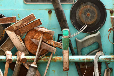 Close up view of rusty tools