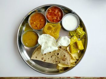 High angle view of breakfast on table