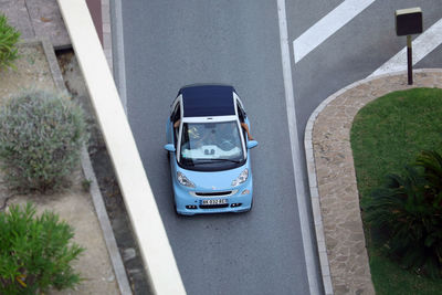 High angle view of car on road