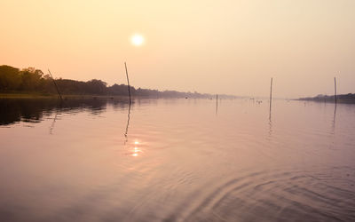 Scenic view of lake against sky during sunset