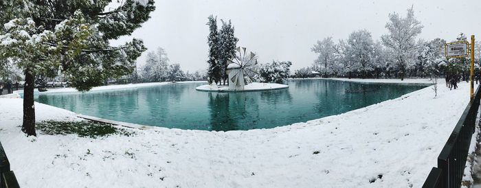 Scenic view of frozen lake during winter