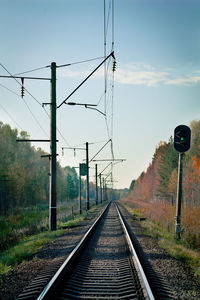 Railroad tracks against clear sky