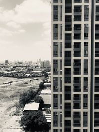 High angle view of buildings against sky