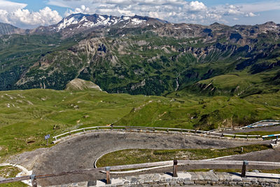 High angle view of road amidst landscape against sky