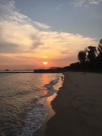 Scenic view of beach against sky during sunset