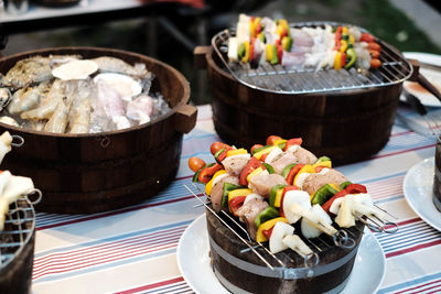 High angle view of food on table