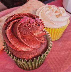 Close-up of cupcakes on cake