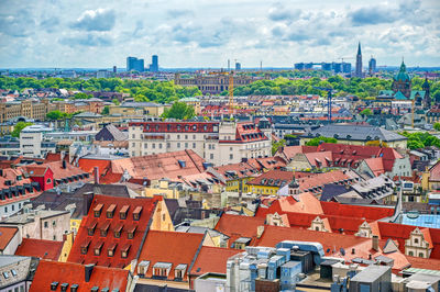 High angle view of townscape against sky