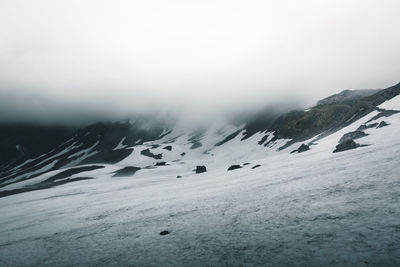 Scenic view of snow covered mountains against sky