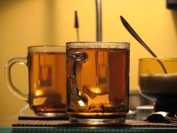 Close-up of tea cup on table