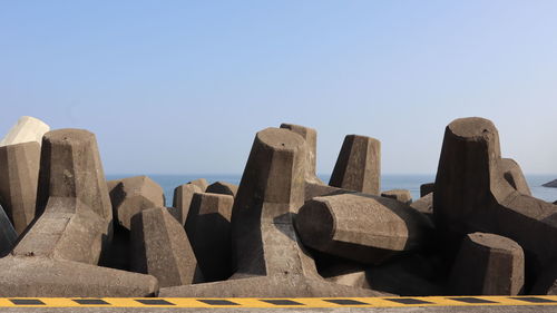 Low angle view of old ruins against clear sky