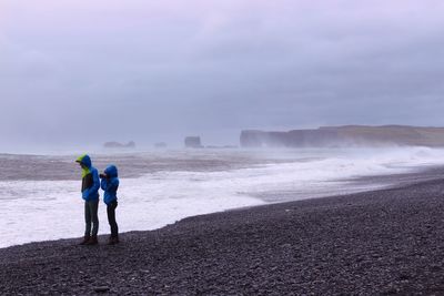 Rear view of couple standing on beach