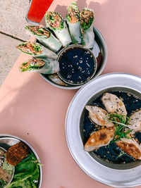 High angle view of food in plate