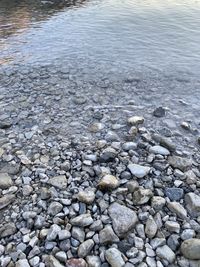 High angle view of stones on beach