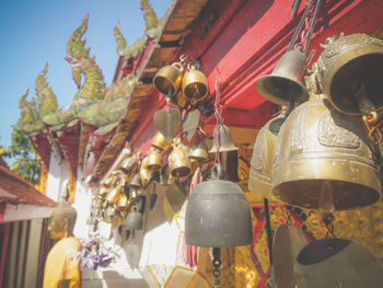 Low angle view of lanterns hanging in temple