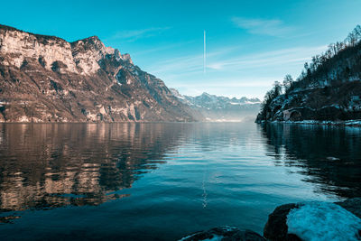 Scenic view of lake against sky