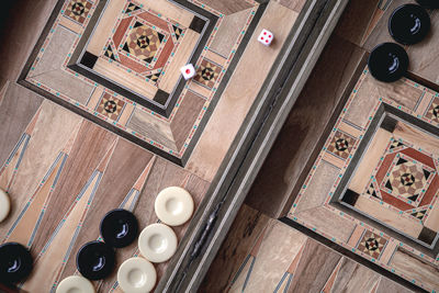 Backgamon board dise game close up top view photo
