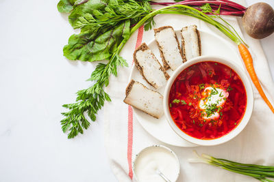 Ukrainian red national dish borsch, beet soup, added to unesco list. borscht with sour cream. 