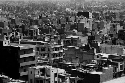 High angle view of buildings in city