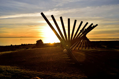 Scenic view of silhouette field against sky during sunset